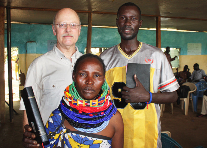 David Boan (left) stands with a Turkana pastor and his wife at a refugee camp in Kakuma, Kenya. Photo courtesy of David Boan.