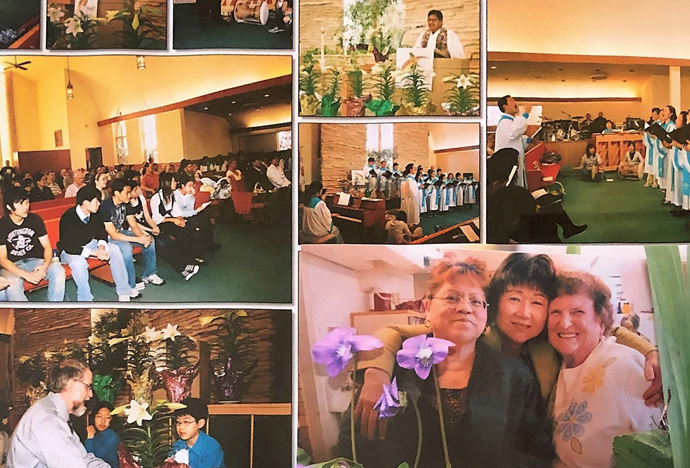 Un collage sur la salle de réunion de l’église Méthodiste Unie Immanuel à Kenosha, dans le Wisconsin, montre diverses activités et ministères réalisés par les trois églises — Immanuel, l’église Méthodiste Unie coréenne de Kenosha et Principe de Paz — qui partagent le bâtiment et les installations. Photo du révérend Thomas E. Kim, UM News.
