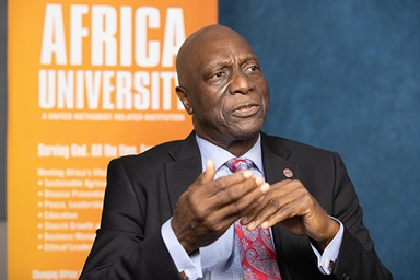 James Salley speaks about his vision for Africa University, the United Methodist-related institution in Zimbabwe. Salley was recently named president and chief executive officer of Africa University (Tennessee) Inc. He continues in his role as associate vice chancellor for institutional advancement. Photo by Mike DuBose, UM News. James Salley speaks about his vision for Africa University, the United Methodist-related institution in Zimbabwe. Salley was recently named president and chief executive officer of Africa University (Tennessee) Inc. He continues in his role as associate vice chancellor for institutional advancement. Photo by Mike DuBose, UM News.