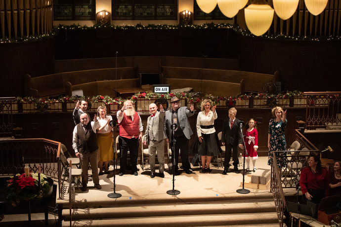 The Snake River Radio Players perform “It’s a Wonderful Life” in the sanctuary at Trinity United Methodist Church. The presentation raised $1,000 for the church’s day shelter for homeless persons. Photo by Mike DuBose, UM News.