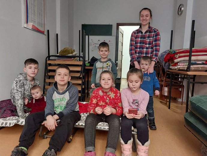 Refugees from Ukraine, mostly women and children, take shelter at the United Methodist Church in Warsaw, Poland. Photo courtesy of the Rev. Slawomir Rodaszynski. 