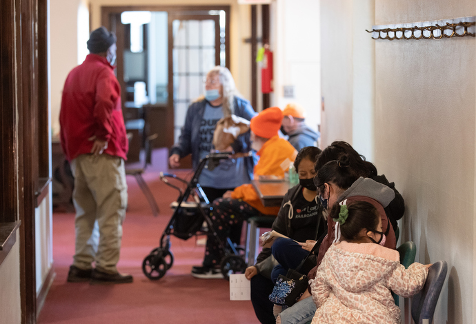 Patients wait to be seen during the free weekly medical clinic at Magnolia Avenue United Methodist Church. Photo by Mike DuBose, UM News.