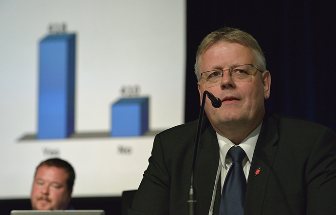 United Methodist Bishop Christian Alsted of the Nordic and Baltic Area presides over a May 11 session of the 2016 United Methodist General Conference in Portland, Ore. File photo by Paul Jeffrey, UM News.