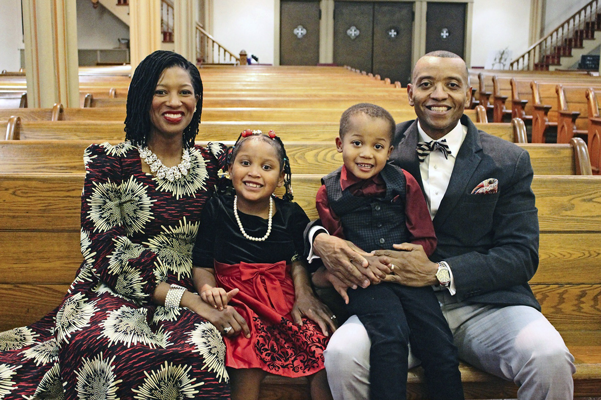 Kit Evans-Ford (left), one of the Wesleyan Investive Tom Locke Award winners for 2022, started an organization to employ female survivors of sexual violence. Pictured with Evans-Ford are her husband, the Rev. Dwight L. Ford, pastor of Grace City Church in Rock Island, Ill., and their children, Imani and Justice. Photo courtesy of Kit Evans-Ford.