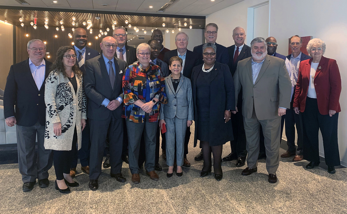 A diverse group of bishops and other United Methodist leaders gather for a group photo in 2019 after reaching agreement on a proposal that would maintain The United Methodist Church but allow traditionalist congregations to separate into a new denomination. More than a quarter of that team have now rescinded their support for the agreement in its entirety, saying it no longer offers an adequate path forward for The United Methodist Church. Photo courtesy of the Protocol Mediation Team.