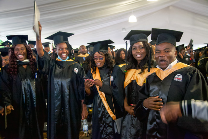 Graduates celebrate June 11 during Africa University's 28th graduation ceremony in Mutare, Zimbabwe. The theme for the day was “Celebrating 30 Years of Excellence and Leadership Transformation in Africa.” Photo courtesy of Africa University. 