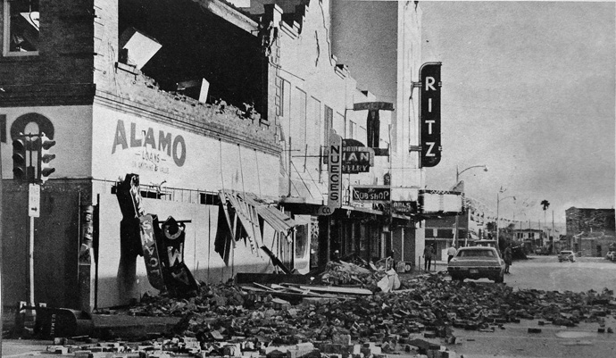 Hurricane Celia hit the Coastal Bend of Texas on Aug. 3, 1970, killing 15 people and damaging thousands of buildings. The First United Methodist Church of Aransas Pass, Texas, was intact and served as its community’s hospital for four months, seeing more than 80 births in converted Sunday school rooms. Photo by Jay Phagan via Wikimedia Commons.
