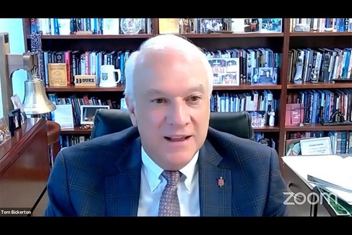 During his first address as Council of Bishops president, Bishop Thomas J. Bickerton urged fellow United Methodists to begin pivoting toward what they hope The United Methodist Church will be in the future. Bickerton’s address was livestreamed on the opening day of the Council of Bishops virtual meeting, which will be in open session again Aug. 26. Screengrab courtesy of the Council of Bishops via Zoom by UM News.
