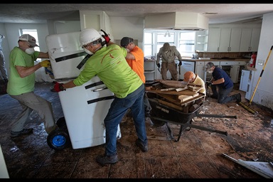 Members of a volunteer team from the North Georgia Conference of The United Methodist Church clean out a home in Fort Myers, Fla., that was flooded by Hurricane Ian. Photo by Mike DuBose, UM News. Members of a volunteer team from the North Georgia Conference of The United Methodist Church clean out a home in Fort Myers, Fla., that was flooded by Hurricane Ian. Photo by Mike DuBose, UM News.