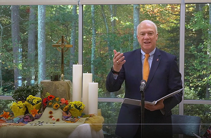 New York Conference Bishop Thomas Bickerton, Council of Bishops president, opens the special session of the Northeastern Jurisdictional Conference on Oct. 15. The jurisdictional conference met online to decide how many new bishops to elect when it and the four other jurisdictions hold bishop elections across the U.S., starting Nov. 2.  Screengrab courtesy of the Greater New Jersey Conference via YouTube by UM News.