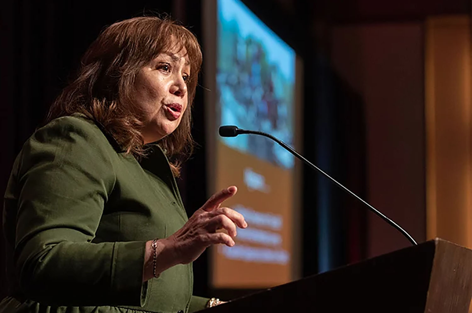 A Bispa Minerva Carcaño fala sobre o testemunho social da Igreja Metodista Unida durante o briefing antes da Conferência Geral de 2020 em Nashville, Tennessee. Bishop está em licença desde março de 2022. Foto de arquivo de Mike DuBose, Notícias MU.