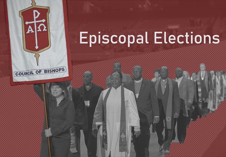 For the first time since 2016, new bishops will be elected on Nov. 2-5 by U.S. delegates in five areas or jurisdictions – North Central, Northeastern, South Central, Southeastern and Western. Original photo by Paul Jeffrey; graphic by Laurens Glass, UM News.