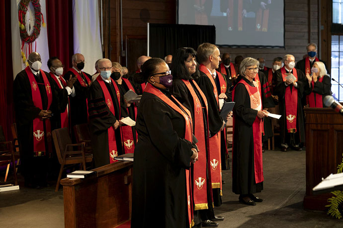 The Southeastern Jurisdiction of The United Methodist Church holds a consecration service for newly elected bishops Nov. 4 at Lake Junaluska, N.C. Bishops Robin Dease (center front), Connie Mitchell Shelton and Thomas M. Berlin were elected during the jurisdictional conference’s meeting Nov. 2-4. Photo by Ben Smith, courtesy of the Southeastern Jurisdiction.