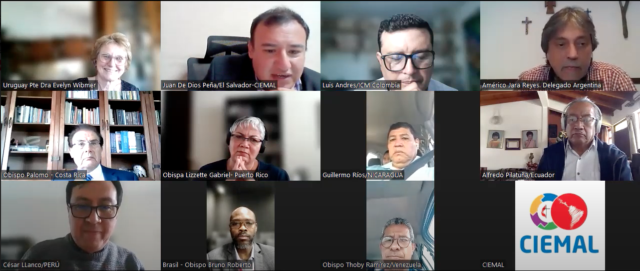 Los/as obispos/as y presidentes/as de las iglesias metodistas en América Latina y el Caribe se reunieron de manera virtual por primera vez, entre el 26 y 27 de noviembre de 2022, para elegir una nueva Junta Directiva para cuerpo colegiado que reúne al episcopado metodista de la región. Captura de pantalla, cortesía de CIEMAL.  