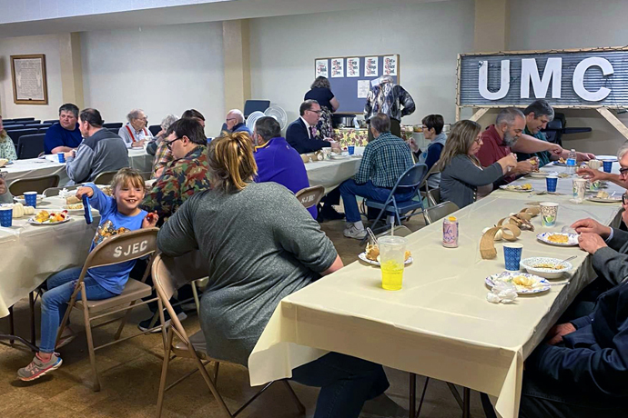 Members of Dickinson United Methodist Church in Dickinson, N.D., enjoy a fellowship time on Oct. 30. The church formed after Dickinson’s Prairie Winds United Methodist Church decided to disaffiliate in 2021. Photo courtesy Dakotas Conference.