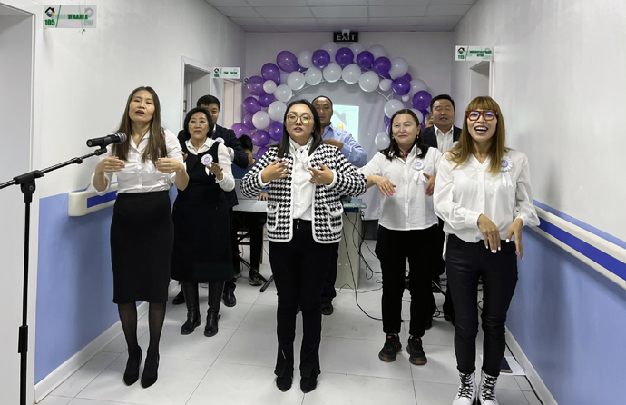 Hospice staff sing during the Mongolian Mission Initiative’s annual meeting at Gerelt United Methodist Church in Ulaanbaatar, Mongolia, on Oct. 3. Church members dedicated the mission’s new 24-hour hospice center the following day. Photo courtesy of the Asia Regional Office, United Methodist Board of Global Ministries.