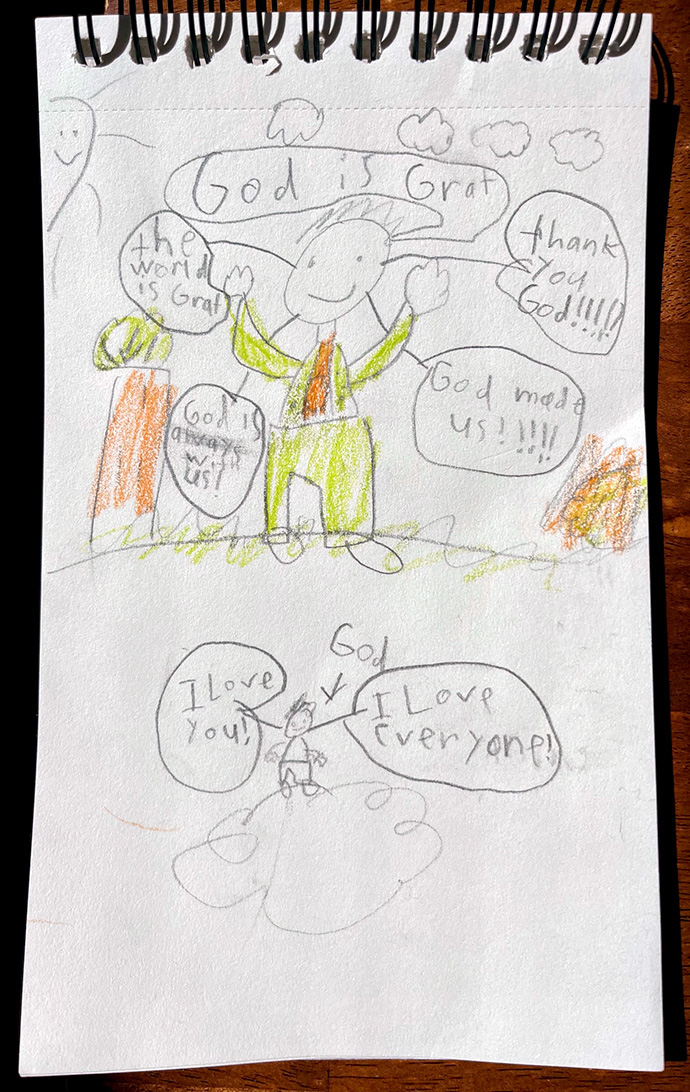 Un garçon de 7 ans visitant récemment l'Église Méthodiste Unie de Stokesdale (NC) avec sa famille a attiré cette réponse à un sermon du pasteur, le révérend Ed McKinney.  La famille fait partie de ceux qui veulent rester United Methodist bien que leur église ait voté pour se désaffilier.  Stokesdale United Methodist est une congrégation phare, ce qui signifie qu'elle offre un grand accueil et un soutien solide à ces personnes.  Photo publiée avec l'aimable autorisation de l'Église méthodiste unie de Stokesdale.