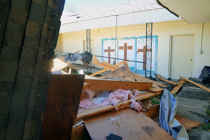 Amboy United Methodist Church in North Little Rock, Ark., is one of three Arkansas Conference churches badly damaged by tornado-spawning storms that hit March 31. Photo courtesy of the Arkansas Conference. Amboy United Methodist Church in North Little Rock, Ark., is one of three Arkansas Conference churches badly damaged by tornado-spawning storms that hit March 31. Photo courtesy of the Arkansas Conference.