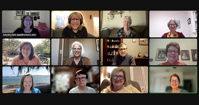 Disciple Bible Study participants meet online during a small group session. The women are alpha testers for the new BeADisciple Study App. Beta testing of the app begins Aug. 1, with a full rollout scheduled for 2024. Photo courtesy of the Richard and Julia Wilke Institute for Discipleship. 
