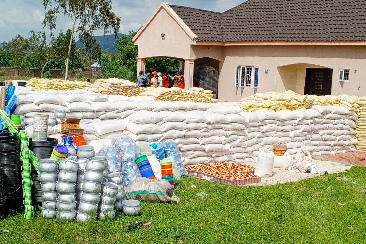 Food and other relief items are gathered at a United Methodist distribution center in Jalingo, Nigeria. The supplies, purchased through a $150,000 grant from the United Methodist Committee on Relief, will help people displaced by severe flooding in the region in 2022. Photo by Ezekiel Ibrahim, UM News.