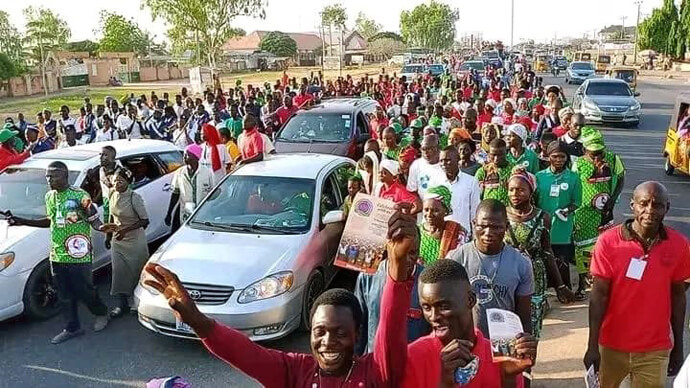 Members of The United Methodist Church in Nigeria march, sing and dance Dec. 10 in Jalingo, Nigeria, to celebrate 100 years of Methodist mission in the country. Festivities took place in the church’s four annual conferences there. Photo by Ezekiel Ibrahim, UM News. 