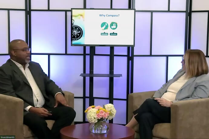 Frederick Hyland, Wespath’s managing director of actuarial services, and Kim Olson, director of retirement plans, discuss Wespath’s Compass proposal, a retirement plan for U.S. active clergy that is going before General Conference voters. If passed, the plan would replace the current Clergy Retirement Security Program with a defined-contribution retirement plan. Hyland and Olson were very clear that the new plan will not affect currently retired clergy. Screengrab courtesy of Live from Wespath.