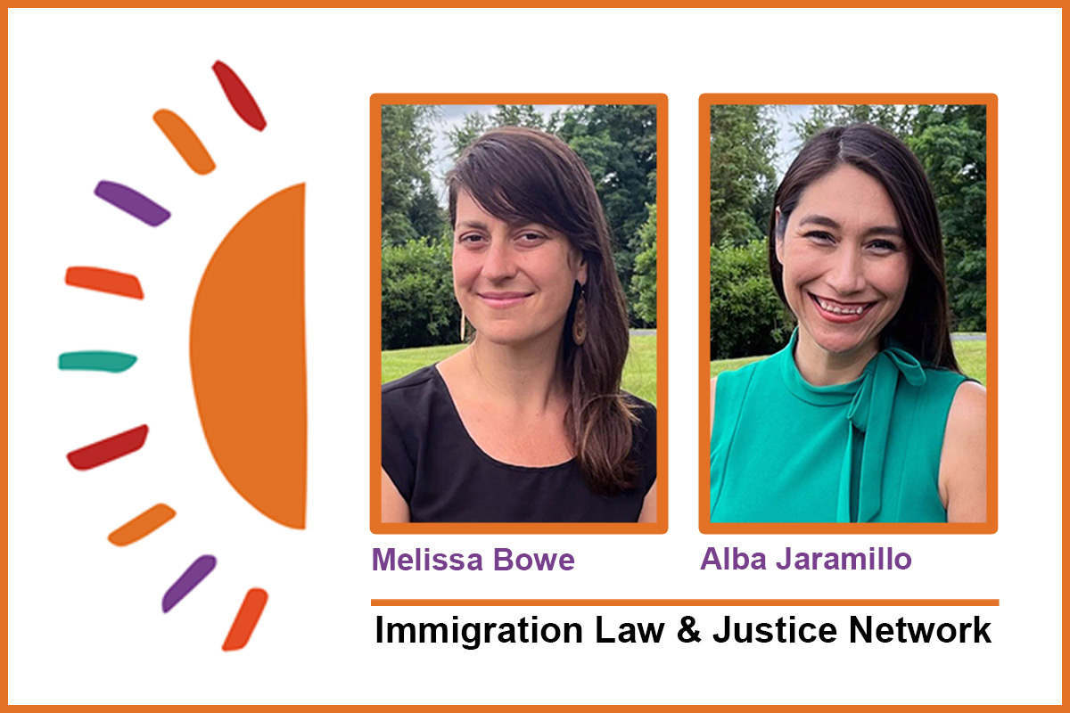 Melissa Bowe (left) and Alba Jaramillo, co-executive directors of the Immigration Law & Justice Network, talk with United Methodist News about how their work has changed and the challenges they face. Photos courtesy of the Immigration Law & Justice Network; graphic by Laurens Glass, UM News.