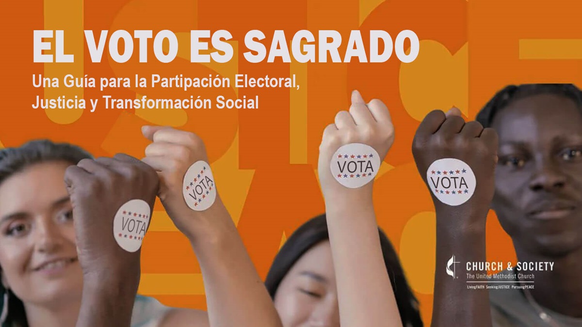 En estos tiempos de polarización, los/as metodistas unidos/as de toda la conexión están siendo llamados/as a participar fielmente en el compromiso cívico como testigos de la paz y la justicia. La Junta Metodista Unida de Iglesia y Sociedad ha elaborado un conjunto de herramientas para ayudarlos a participar con integridad en las elecciones de noviembre. Imagen original en inglés cortesía de la Junta General de Iglesia y Sociedad. Versión en español Rev. Gustavo Vasquez , Noticias MU.