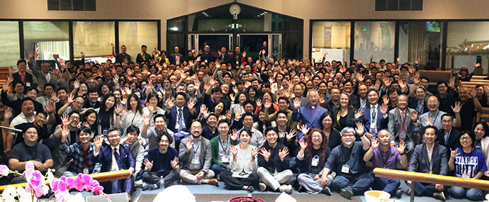 Attendees of the 2024 Convocation of the Korean Association of The United Methodist Church wave for a group photo on Oct. 7 at Los Angeles Korean United Methodist Church. Photo by the Rev. Thomas E. Kim, UM News. Click here to enlarge photo.