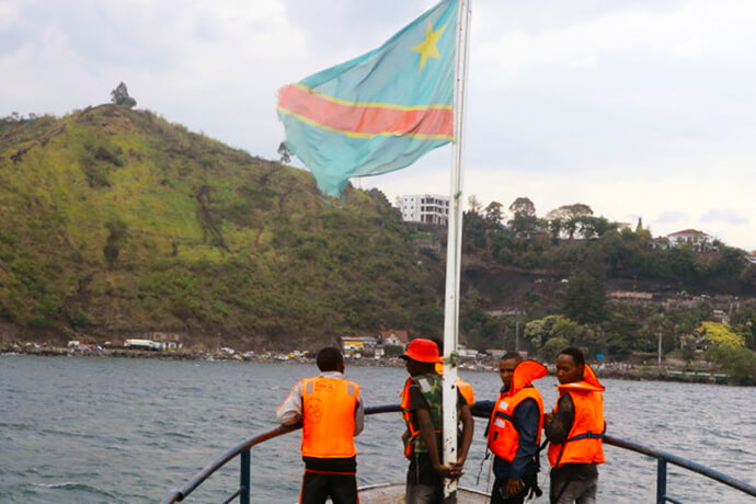 Passengers wear life jackets on a boat on Lake Kivu in eastern Congo. Life jackets are now mandatory for boat passengers after an Oct. 3 shipwreck on the lake killed 34 people, including a United Methodist mother and her 9-month-old baby. Photo by Philippe Kituka Lolonga, UM News.