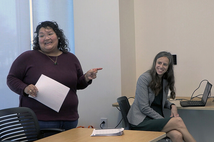 Mizari Suárez (left) and Katie Taylor of Neighbors Immigration Clinic in Lexington, Ky., lead an “Asylum 101” workshop for members of the community who work with immigrants. Suárez is executive director of the clinic and Taylor serves as legal director. The clinic is part of the Immigration Law and Justice Network, a United Methodist ministry that provides low-cost legal services to immigrants. Photo by Joey Butler, UM News.