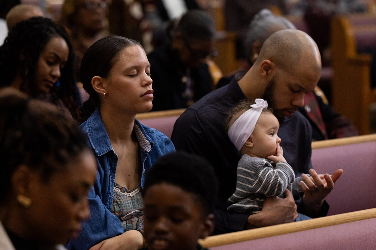 A young family attends St. Luke Community United Methodist Church in Dallas in February. Founded in 1933, the large, predominantly Black but diverse congregation gathers for traditional and contemporary worship services, small groups and social justice ministries. Photo courtesy of St. Luke Community United Methodist Church.