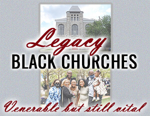 UM News series looks at how historic Black United Methodist churches embrace traditions while creating innovative new ministries. Photos (clockwise from top left): St. Mark’s in Montclair, N.J., courtesy of St. Luke’s via Montclair Local; Mother African Zoar in Philadelphia, courtesy of Mother African Zoar; a family at St. Luke’s in Dallas, courtesy of St. Luke’s; Central in Atlanta, courtesy of Central United Methodist Church; graphic by Laurens Glass, UM News.