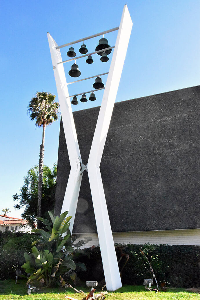 The hanging bells outside Holman United Methodist Church in Los Angeles are a signature feature of this legacy Black church, inspiring its nickname: “Church of the Bells.” Photo by John W. Coleman, UM News.