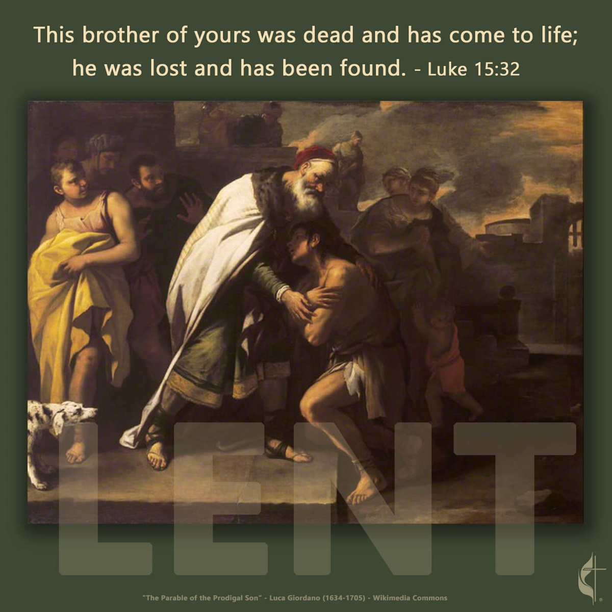 "The Parable of the Prodigal Son, Received Home by His Father" -Luca Giordano (1634-1705), courtesy of Wikimedia Commons. Graphic by Laurens Glass, UM News.