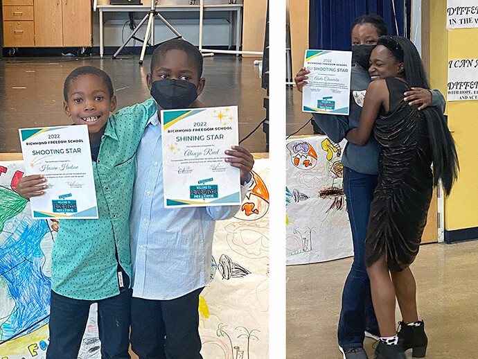 Children pose with certificates from the Freedom School program at Easter Hill United Methodist Church in Richmond, Calif. The national literacy and social justice summer program was created for young students by the Children’s Defense Fund. File photo courtesy of Easter Hill United Methodist Church.