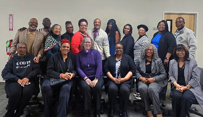 Black church leaders meet with newly assigned Bishop Sandra Olewine (third from left, in purple) at the California-Nevada Conference center in November 2024. Following the meeting, the conference’s Committee on African-American/Black Ministry created a five-year strategic plan. Photo courtesy of the California-Nevada Conference.