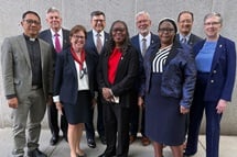 Members of the 2024-2028 Judicial Council are (front row, from left) the Rev. Jonathan Ulanday; the Rev. Susan Henry-Crowe, president; the Rev. Angela Brown, secretary; and Molly Hlekani Mwayera; (back row, from left) Bill Waddell; Andrew Vorbrich; the Rev. Øyvind Helliesen; the Rev. Luan-Vu Tran; and Harriett Olson. The Judicial Council released decisions from its spring docket on April 29. Photo by Linda Bloom, UM News. Members of the 2024-2028 Judicial Council are (front row, from left) the Rev. Jonathan Ulanday; the Rev. Susan Henry-Crowe, president; the Rev. Angela Brown, secretary; and Molly Hlekani Mwayera; (back row, from left) Bill Waddell; Andrew Vorbrich; the Rev. Øyvind Helliesen; the Rev. Luan-Vu Tran; and Harriett Olson. The Judicial Council released decisions from its spring docket on April 29. Photo by Linda Bloom, UM News.