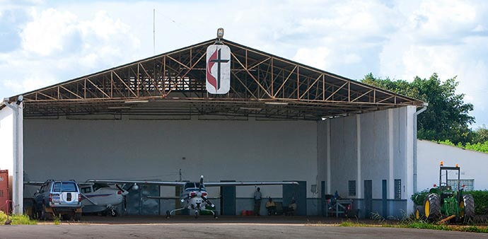 The United Methodist aviation ministry in Lubumbashi, Democratic Republic of the Congo, is housed in a hangar at the city's international airport. Photo by Mike DuBose, UM News.