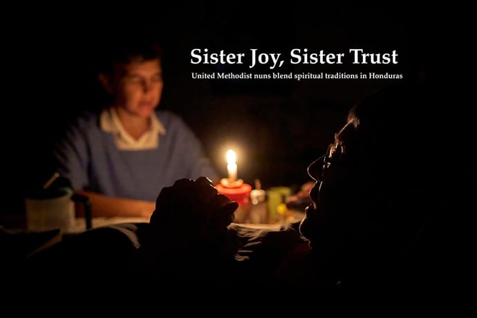 Sister Alegría (right) and Sister Confianza, members of the Amigas del Señor (Women Friends of the Lord) Monastery in Limón, Honduras, pray during evening compline. Photo by Paul Jeffrey, UM News. Sister Alegría (right) and Sister Confianza, members of the Amigas del Señor (Women Friends of the Lord) Monastery in Limón, Honduras, pray during evening compline. Photo by Paul Jeffrey, UM News.
