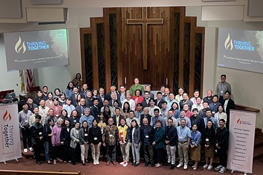 Participants at the inaugural Southeastern Jurisdiction Asian American Ministers Gathering pose for a photo during the May 13-15 event at the Korean United Methodist Church of Greater Washington in McLean, Va. Themed “Thriving Together,” the gathering drew 111 participants from eight annual conferences, who came together to celebrate their spiritual heritage, foster deeper connections and strengthen ministries. Photo by Rev. Seungsoo “RJ” Jun, pastor of Leesburg United Methodist Church in Leesburg, Virginia.  Participants at the inaugural Southeastern Jurisdiction Asian American Ministers Gathering pose for a photo during the May 13-15 event at the Korean United Methodist Church of Greater Washington in McLean, Va. Themed “Thriving Together,” the gathering drew 111 participants from eight annual conferences, who came together to celebrate their spiritual heritage, foster deeper connections and strengthen ministries. Photo by Rev. Seungsoo “RJ” Jun, pastor of Leesburg United Methodist Church in Leesburg, Virginia.