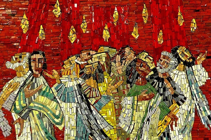 A mosaic depicts the Holy Spirit descending upon Christ’s apostles in the form of flaming tongues. United Methodist bishops have released an eight-week Bible study titled “Pentecost People,” aimed at helping all church members experience the renewal of the Holy Spirit. Image by Holger Schué, courtesy of Pixabay. A mosaic depicts the Holy Spirit descending upon Christ’s apostles in the form of flaming tongues. United Methodist bishops have released an eight-week Bible study titled “Pentecost People,” aimed at helping all church members experience the renewal of the Holy Spirit. Image by Holger Schué, courtesy of Pixabay.