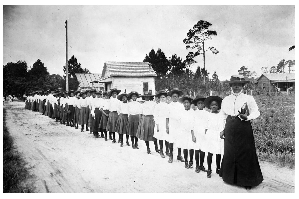 Mary McLeod Bethune with some of her pupils in 1905. Bethune, the daughter of former slaves, was a pioneering American educator and civil rights leader. She founded what became the historically Black United Methodist college named in her honor, Bethune-Cookman College (now Bethune-Cookman University). Photo courtesy of the Library of Congress World Digital Library Collection. 