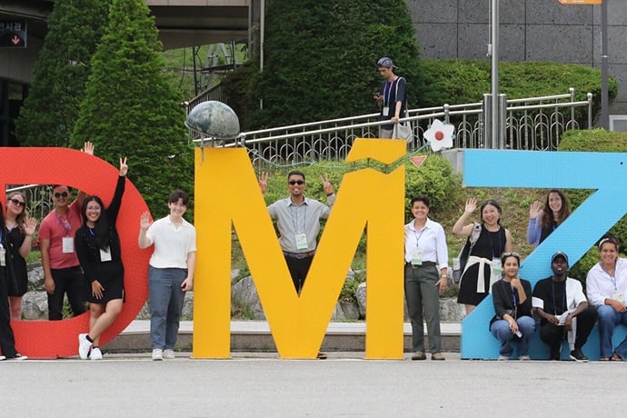 Young adults pose for a photo during a visit to the Demilitarized Zone in Paju, Korea, on June 24. The group traveled from 15 countries to participate in the 2025 Young Adults Pilgrimage of Peace in South Korea, organized in part by United Methodists. Photo by the Rev. Thomas E. Kim, UM News. Young adults pose for a photo during a visit to the Demilitarized Zone in Paju, Korea, on June 24. The group traveled from 15 countries to participate in the 2025 Young Adults Pilgrimage of Peace in South Korea, organized in part by United Methodists. Photo by the Rev. Thomas E. Kim, UM News.