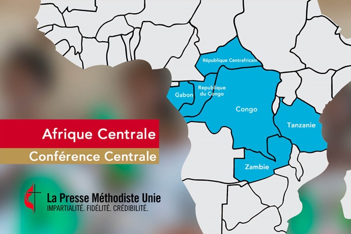 Une carte montre la Conférence Centrale d'Afrique Centrale, anciennement connue sous le nom de Conférence Centrale du Congo. La Conférence Centrale se réunira du 10 au 13 juillet à Kitwe, en Zambie. Les délégués éliront trois évêques, deux pour succéder aux évêques qui prennent leur retraite et un ajouté à la Conférence Centrale par la Conférence Générale de l'année dernière. Graphique de Ben Ward, UM News. Une carte montre la Conférence Centrale d'Afrique Centrale, anciennement connue sous le nom de Conférence Centrale du Congo. La Conférence Centrale se réunira du 10 au 13 juillet à Kitwe, en Zambie. Les délégués éliront trois évêques, deux pour succéder aux évêques qui prennent leur retraite et un ajouté à la Conférence Centrale par la Conférence Générale de l'année dernière. Graphique de Ben Ward, UM News.