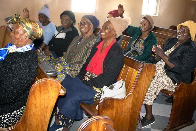 Church members enjoy a service at United Methodist Hilltop Circuit in Mutare, Zimbabwe. Understanding the challenges older congregants face, the church recently introduced a dedicated service to enrich participation in church life. Photo by Kudzai Chingwe, UM News.
