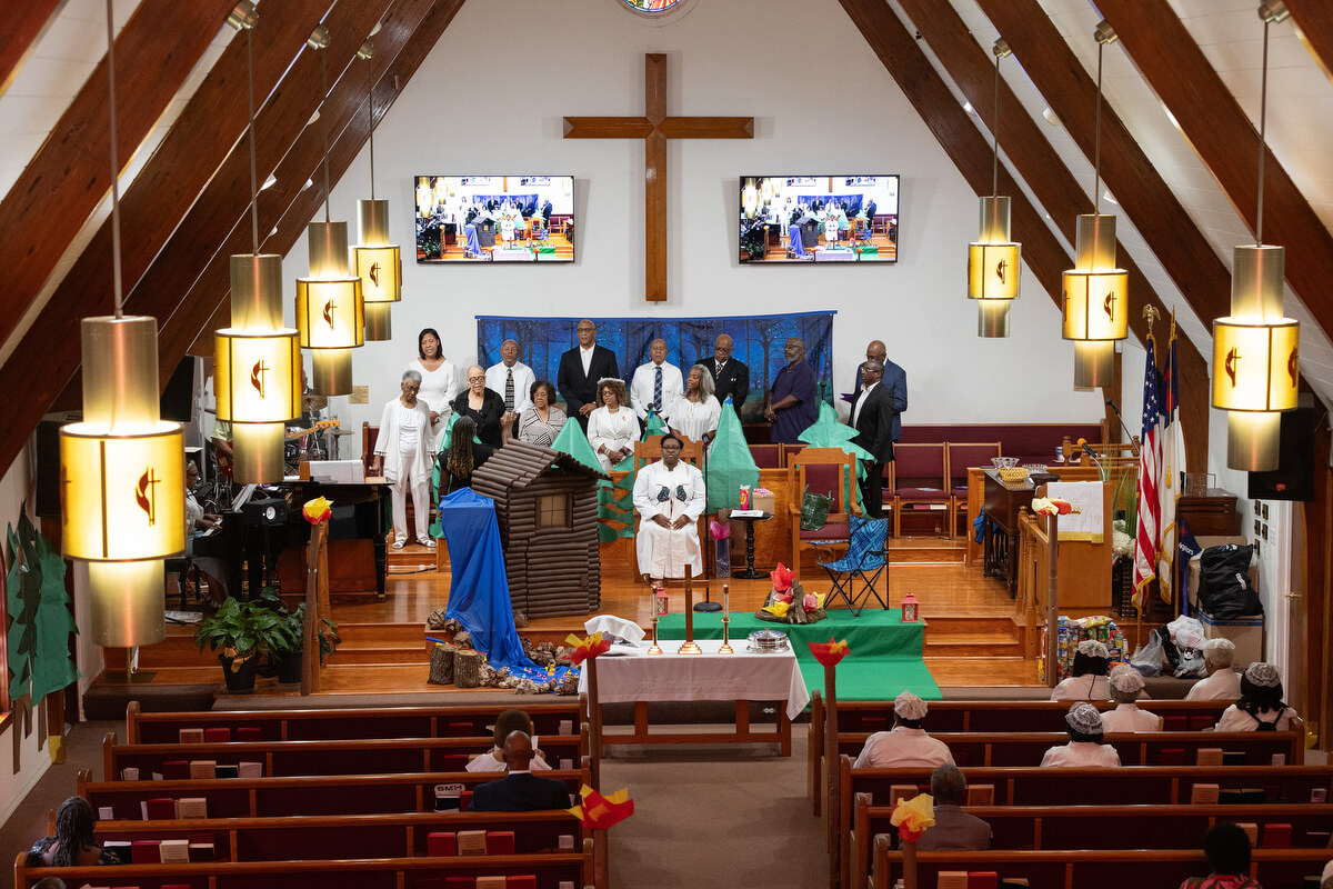 Members of the choir sing during worship at Hartzell Mt. Zion United Methodist Church.