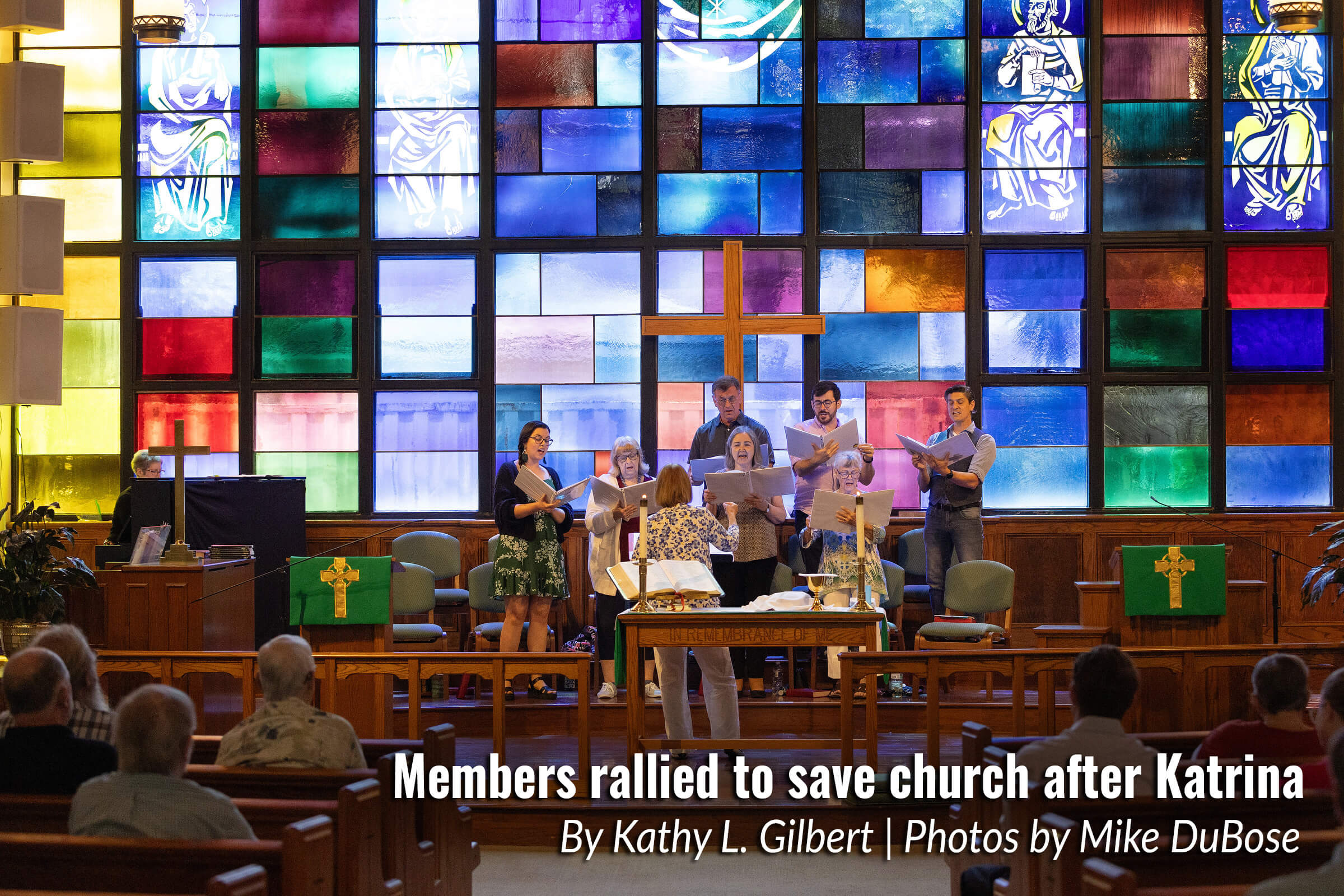 Sunlight streams through the stained-glass windows as the choir sings during worship at St. Luke’s United Methodist Church in New Orleans in July 2025. Sunlight streams through the stained-glass windows as the choir sings during worship at St. Luke’s United Methodist Church in New Orleans in July 2025.