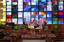 Sunlight streams through the stained-glass windows as the choir sings during worship at St. Luke’s United Methodist Church in New Orleans in July 2025. Photo by Mike DuBose, UM News. Sunlight streams through the stained-glass windows as the choir sings during worship at St. Luke’s United Methodist Church in New Orleans in July 2025. Photo by Mike DuBose, UM News.