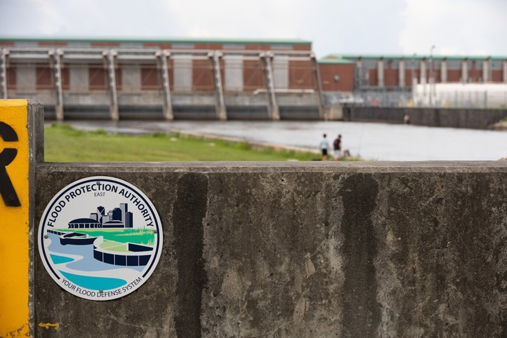 Children fish near the 17th Street Canal pump station in New Orleans. The station is part of the city’s flood control system. Photo by Mike DuBose, UM News.